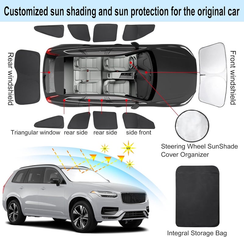 TINGLU Window Shades for Volvo XC90 2016-2024 2025 Accessories Car Side Full Windows Rear Triangular Windshield Sun Shade Sun UV Rays & Privacy Protection for Camping,Napping,and Relaxing 10PCS - Image 3